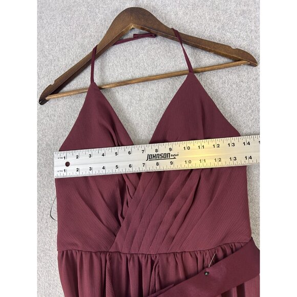 White by Vera Wang Maxi Dress Women 4 Wine Ruffle Halter Bridesmaid Formal Gown - Picture 5 of 11